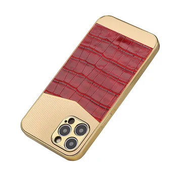  Moda Aluminiu Crom Crocodil din Piele de Caz Pentru iPhone 14 12 13 11 Pro Max rezistenta la Socuri Acoperirea
