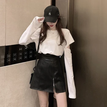  Moda coreeană Femei Alb T-shirt Maneca Detasabila O-gât Harajuku Design Elegant Primavara-Vara Slim Pulovere Femei Topuri