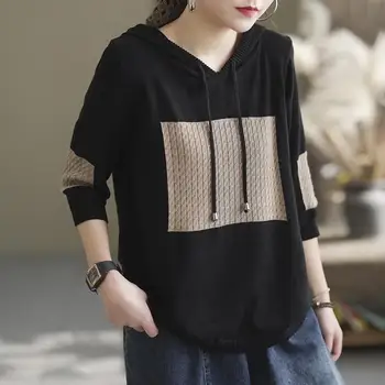  Moda cu Gluga Îmbinat Tricotate coreean T-Shirt Femei Îmbrăcăminte 2022 Toamna anului Nou Liber Casual, Pulovere Toate-meci Naveta Tricou