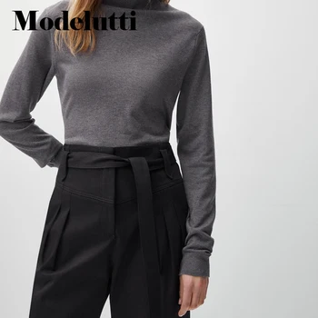  Modelutti 2022 Nouă Primăvară De Toamnă Centura Falduri Pantaloni Cu Talie Înaltă Subțire De Modă De Culoare Solidă Simplu Femei Pantaloni Casual Femei