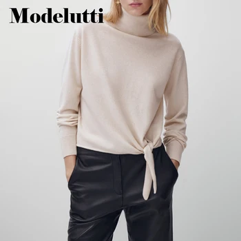  Modelutti 2022 Nouă Primăvară De Toamnă Nod Decor Pulover Tricotate Pulovere Modă De Culoare Solidă Simplu Femei Top Casual De Sex Feminin