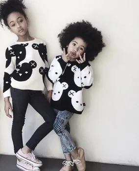  Noi 2022 Băieți Copii Haine De Fată De Desene Animate Drăguț Bumbac Tricotat Copii De Moda Negru Urs Alb Pulover Cardigan Baieti Copii Haina