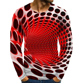  Noi de Vara Barbati Iluzia 3D Stereo Grafic de Imprimare Maneca Lunga Moda Sport Barbati Pulover Mânecă Lungă T-Shirt