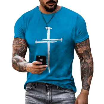  Noi de Vânzare Fierbinte Isus Hristos Crucea Imprimată Bărbați T-shirt Simplu, Stil Casual, Teuri Harajuku Hip-hop cu mânecă Scurtă de Moda Camasi