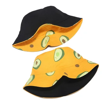  Noi Vara Canvas Bucket Hat Reversibile Avocado Imprimate de Pescar Pălărie de Moda Sunbonnet față-verso Panama Bob Pălărie Pentru Iubitorii de