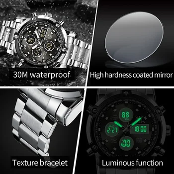  OLEVS 1106 Digital Complicație Ceas de Lux pentru Barbati Sport din Oțel Inoxidabil rezistent la apa Curea Barbati Ceas de mână Luminos de Alarmă
