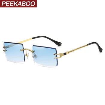  Peekaboo fără ramă de ochelari de vedere pentru bărbați cadru mic pătrat retro ochelari de soare pentru femei de aur de metal 2022 uv400 albastru verde fumurii