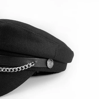  Piele Pu capac militare femei de moda capac militar Gorras Snapback cap femeile Casquette bereta Britanic stil nou brand pălărie neagră