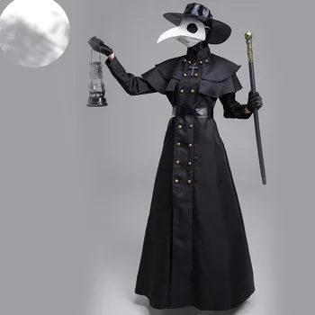  Plauge Doctor Costum Medieval Cioc De Pasăre Punk Din Piele De Halloween Moartea Neagră Costum Înfricoșător Halat De Mantie Pentru Bărbați Adulți Femei Masca+Hat