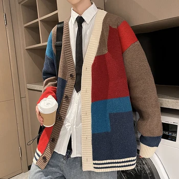  Plus Dimensiune 7XL 5XL 6XL Stil coreean Bărbați Mozaic de Culoare Sweatercoat Cuplu de Moda Toamna Iarna Pulovere Tricotate, Jachete 7XL-M