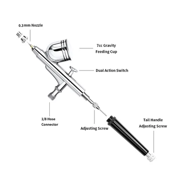  Preț scăzut China Populare Și Practice Utile Aerograf Pen Pulverizare Lichid Hopper 0,3 MM Duza Pistol