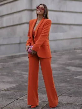  PTYSIC Femei Officewear Cu Complet Maneca Singur Buton Buzunare Clapa Blazer Coat Pantaloni Flare Stilul de Afaceri de sex Feminin Două Seturi de Piese