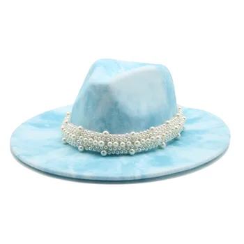  Pălării Fedora Bărbați Femei Margine Largă Perla Trupa Centura De Jazz Capace Tie Dye Casual, Proiectat Felted Pălării De Iarnă Pentru Femei Pălărie Sombrero De Sol