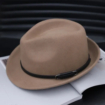  Pălării Fedora pentru Femei, Bărbați Clasic Felted Pălărie Cu Centura Panama Centura de Lux Lână de Iarnă Simțit Jazz Capac Curling Pălărie de Top NZ234