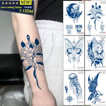  Rezistent La Apa Durată Autocolant Tatuaj Albastru Suc De Tatuaj Șarpe Fluture Lup Meduze Tatuaj Semi Permanent Artă Temporară Tatuaj Fals