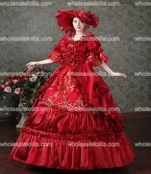  Roșu Rococo Baroc Marie Antoinette Rochie de Bal Rochie de al 18-Lea Renașterea Perioadă Istorică Rochie