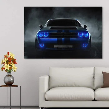  Supercar Postere si Printuri Muscle Car Dodge Challenger Îngerul Albastru Lumini de Perete de Arta Canvas Tablouri pentru Casa Living Decorul Camerei