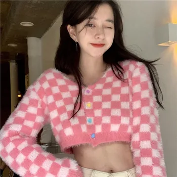  Toamna coreean carouri Roz Pulover Tricot pentru Femei de iarnă Lungă Maneca Scurta Cardigan de Cultură Sweaterfashion tendințe de îmbrăcăminte pentru femei Top