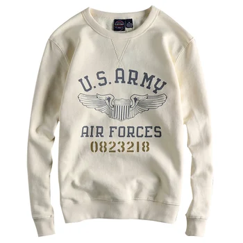  Toamna New American Retro Grea Militare Tricou Imprimat cu Catifea de Moda pentru Bărbați din Bumbac Pulover Vrac Sportwear
