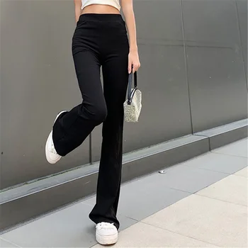  Toate-Meci Moda Pentru Femei Talie Elastic Negru Ars Pantaloni Culoare Solidă Talie Mare Largi Picior Pantaloni Casual Hipster Streetwear