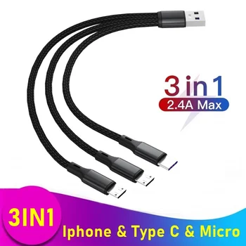  Tongdaytech 3in1 Micro USB de Tip C, Fast Charger Cablu pentru Iphone 13 12 11 USB-C 25cm Portatil Carregador Pentru Samsung S21 Xiaomi