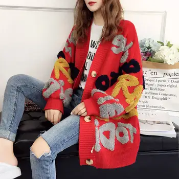  Tricotate scrisoare brodate pulover multicolor împletit tendința femeii cardigan 2021v gât de înaltă calitate cașmir pulover cald