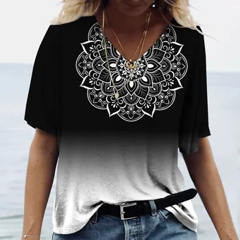  Vara pentru Femei T-Shirt Scurt Supradimensionate, Haine de Moda Grafic de Imprimare Tricou Vrac Casual de Bază Topuri Femei V-neck Strada Tees