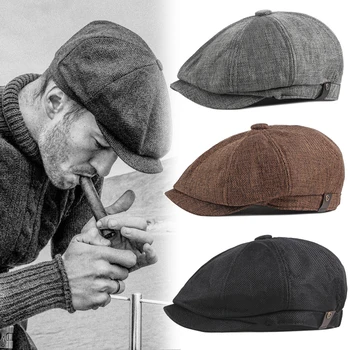  Vintage Men Bereta Vânzător De Ziare Pălării Clasice Occidentale Vânzător De Ziare Capace Amestec De Bumbac Bereta Pălărie Margine Plat Reglabil Bărbați Primăvară Berete Capac