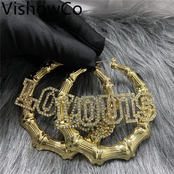  VishowCo Hiphop Moda Populare Nume Personalizat Cercei Sexy Cerc De Bambus Punct De Cercei Cu Diamante Bijuterii Cadou De Vacanță