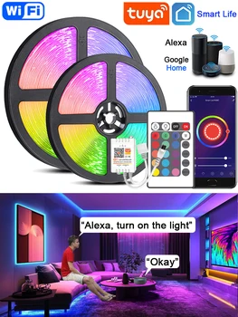 Wifi Smart Led Strip Lumina de Sincronizare Muzică banda Led RGB 5050, Tuya de Viață Inteligentă App Controlate de Lumini cu Led-uri, lucru cu Alexa de Start Google
