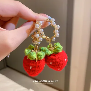  1 pereche de modă perla căpșuni cireșe cercei Fashion design creativ cercei Proaspăt dulce fata cercei