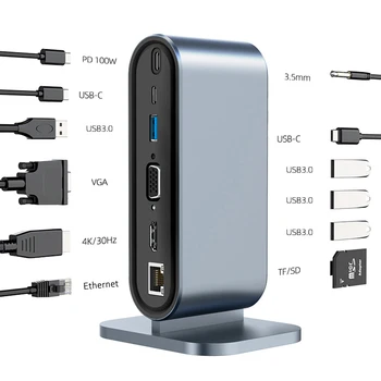  12 în 1 USB de Tip C Hub de Tip C La 2 4K HDMI VGA Adapter RJ45 Lan Ethernet SD TF PD USB-C 3.0 3.5 mm Audio/Microfon pentru iMac MacBook Pro