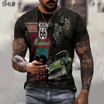  2021 Vara Noi Route 66 Imprimarea 3D Bărbați Strada T-shirt O-gât cu Mânecă Scurtă pentru Bărbați Casual Supradimensionat tricou Top XXS-6XL Negru