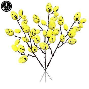  3 Pachete de Ou de Paște Copac Buchet de Flori Artificiale Spuma de Ou Fals Planta de Pasti Ornamente pentru Paște Primăvară Petrecere Decoratiuni
