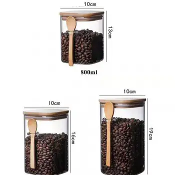  3pcs Sigilate Pătrat Borcane de Sticlă Containere de Depozitare Alimente Set cu Capace de Lemn Lingură de Cereale Distribuitor de Cafea cu Zahăr Bucătărie Organizator