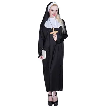  Calugarita Sexy Costume De Halloween Pentru Femei Fecioara Maria Arabă Negru Rochie Călugăr Catolic Cosplay Îmbrăcăminte