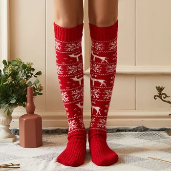  De Iarnă crăciun Ciorapi de Femei Lungi Tricotate Ciorapi Pentru Fete Doamnelor Tricot Coapsa Inalta Șosete Peste Genunchi Șosete