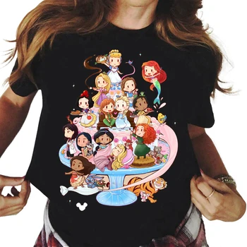  Disney princess Kawaii T Camasa Femei, alba ca zapada Sirena Tricou fata de Desene animate drăguț T-shirt pentru femeie Anime Top Tee camiseta mujer