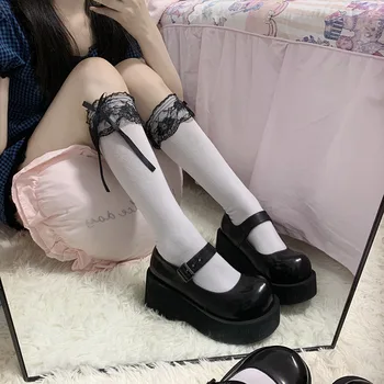  Drăguț 1 Pereche Lolita Șosete Fete Stil Japonez Culoare Pură Arc Minunat Cosplay De Înaltă Calitate De Primavara Toamna Șosete Moale