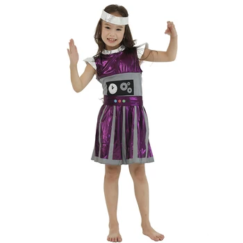  Eraspooky Retro Violet Timp Robot Cosplay Adult Astronaut Extraterestru Costum de Halloween pentru Copii de Grup de Partid Cuplu Rochie Fancy