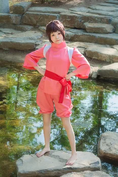  Filmul Anime Spirited Away Chihiro Costume Cosplay Fete Drăguț Roz Kimono Japonez Stil de sex Feminin de Performanță Stabilit Cu Peruca se potriveste