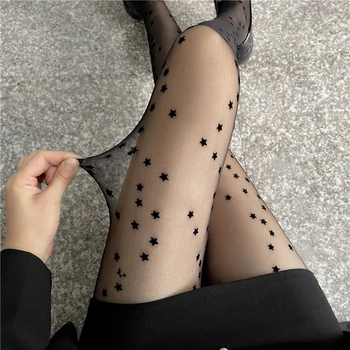  Moda Femei Dresuri Cu Model Imprimat Stele Chilot Gotic Plasă De Colanti Cu Tatuaj Doamnelor Mult Anti-Cârlig Ciorapi Negri
