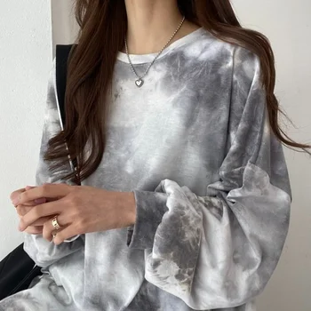  Mânecă lungă T-shirt Femei Harajuku Tie-dye Toamna Elegant Chic Top Adolescenti Streetwear Toate-meci Fierbinte de Vânzare de Îmbrăcăminte Y2k Soare-dovada