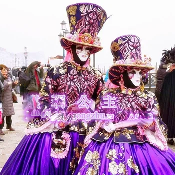  Național de carnaval rochie de imprimare pălărie masca Mov cu negustorii Venețieni costum tradițional Club de noapte, bar de afaceri halloween cosplay