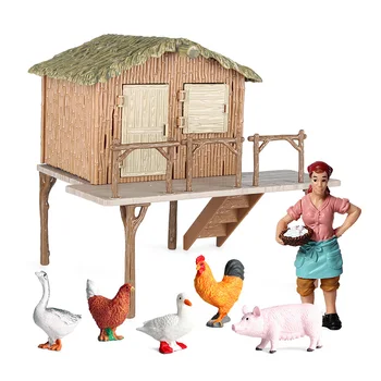  Oenux Ferma Model de Casa Cifrele de Acțiune Fermier Motocicleta Vacă, Găină, Porc Animale Set Figurine Miniaturale din PVC Educativ Drăguț Jucărie pentru Copii