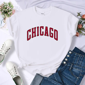  Orasul American Chicago Tricouri Femei Casual Creativitatea Maneca Scurta Strada De Vara Tricou De Moda De Îmbrăcăminte Moale Sudoare De Brand T Camasa