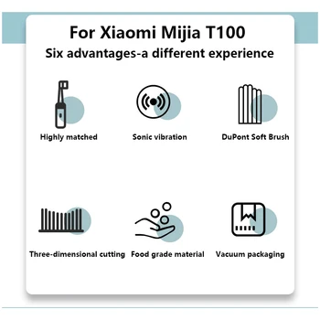  Pentru Xiaomi T100 1-3 Bucăți Potrivite Sonic Periuta de dinti Electrica de Curățare/sănătate/moale Vid DuPont de Înlocuire Perie de Cap