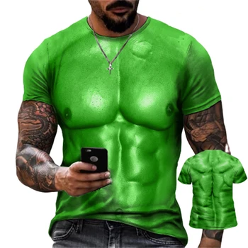  Pielea corpului Fals Muschii 3D Imprimate T-Shirt pentru Bărbați de Femei de Moda Streetwear Tricou Piept Musculare Tatuaj Teuri Topuri de sex Masculin Tricou Haine