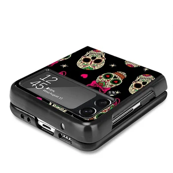  Retro Flower Skull Negru Mat Caz de Telefon Pentru Samsung Galaxy Z Flip 4 3 Flip4 Flip3 5G Model rezistent la Socuri Bara de protecție Caz Acoperire Greu