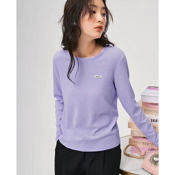  Toyouth Femei Teuri 2022 Toamna cu Maneca Lunga O de Gât Pierde T-shirt Geometrice Textura Violet Alb Casual Streetwear Topuri
